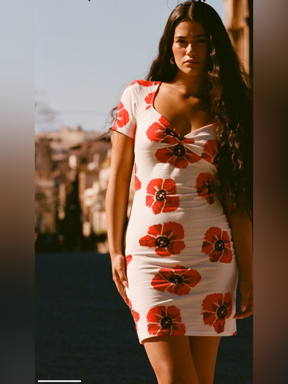 Rouje PARIS TANAIS Dress SHORT STRETCH DRESS GATHERED NECKLINE EU42 floral poppy